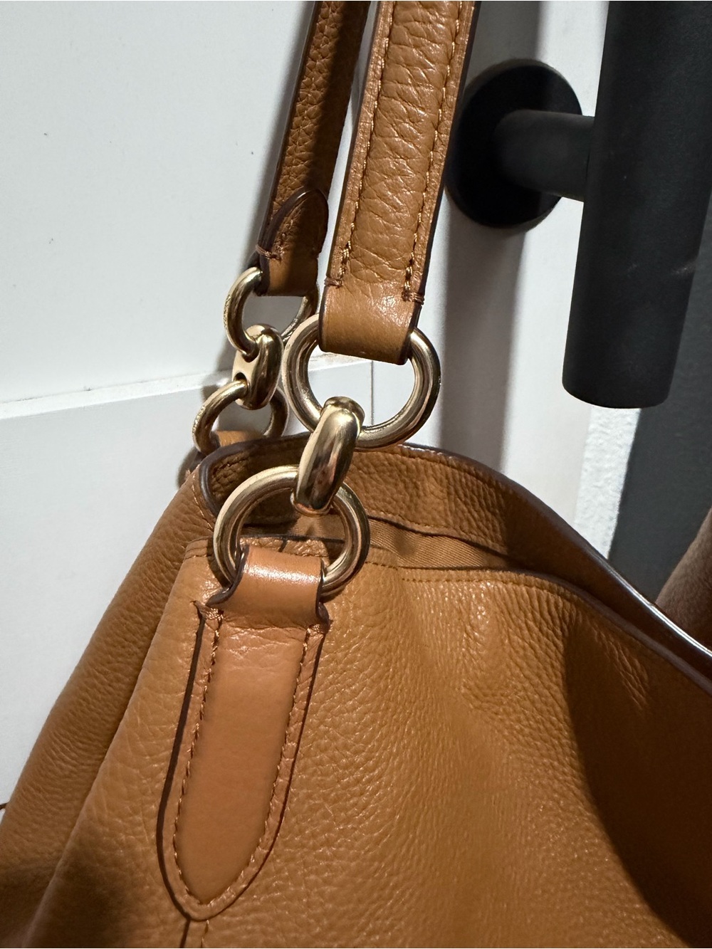 Coach Tan Pebbled Leather Shoulder Bag with Floral Charm - Picture 16 of 16